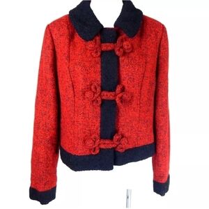 J. Peterman Red Boucle Frog Closure Jacket